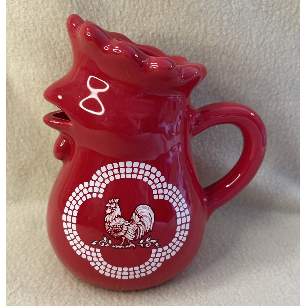 New TempTations Doodle Doo Red Rooster Ceramic Creamer Pitcher Jug 18oz Grandma